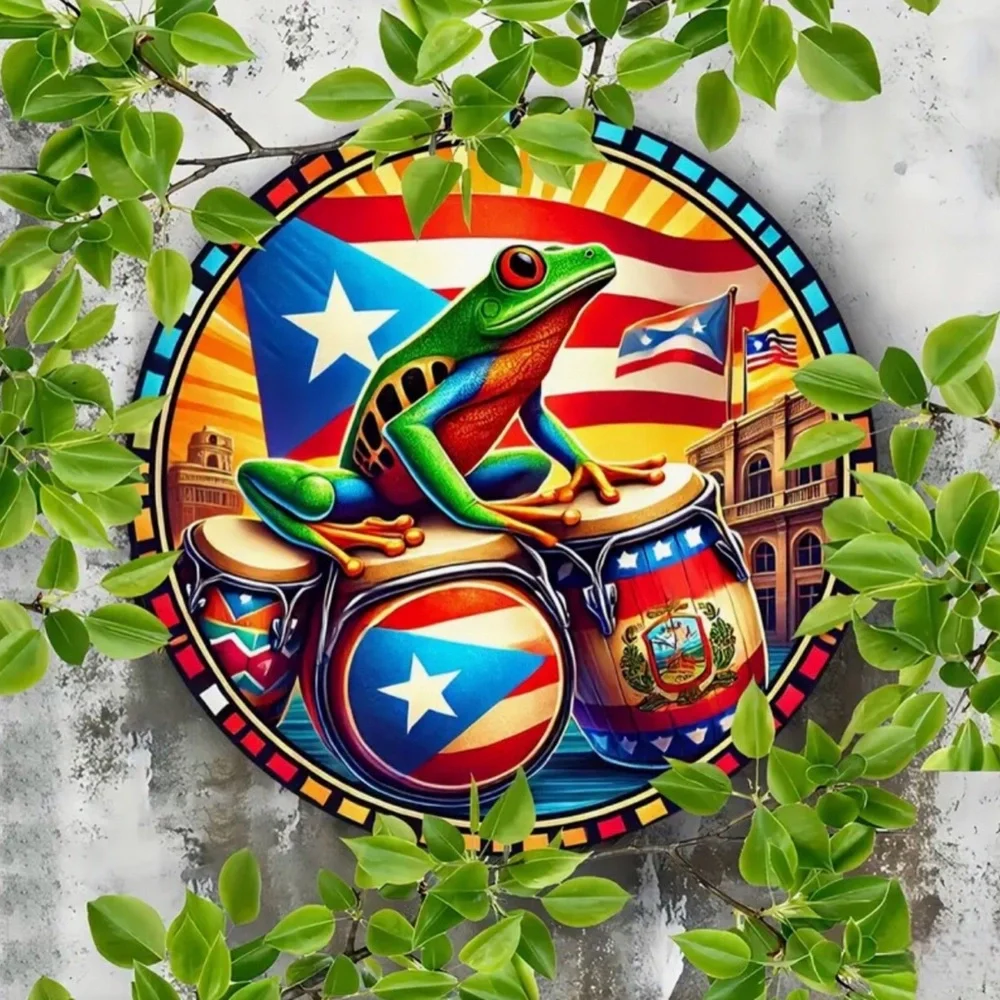 Puerto Rico Coqui Frog Playing Congas Aluminum Foil Engraving Wall Decor